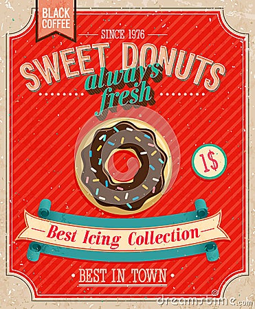 Vintage Donuts Poster. Vector Illustration