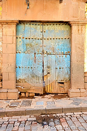 Vintage doorway , blue, Peru Stock Photo