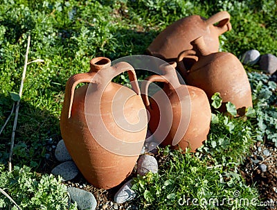 Vintage earthenware clay pots Stock Photo