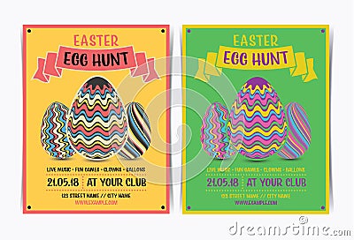 Vintage Easter egg hunt party invitation template. Vector Illustration