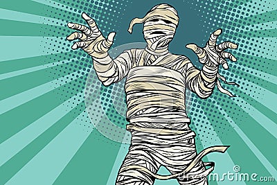 Vintage Egyptian mummy horror movie and Halloween Vector Illustration