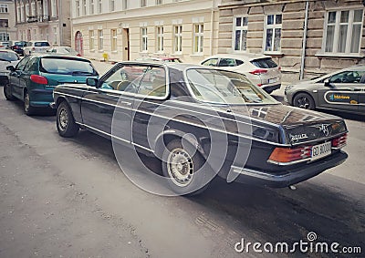 Vintage classic black Mercedes Benz 280 CE two doors sedan parked Editorial Stock Photo