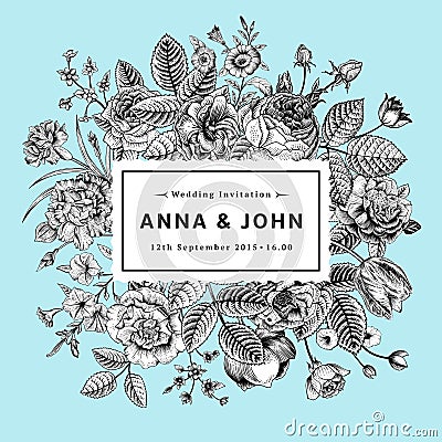 Vintage elegant wedding invitation Vector Illustration