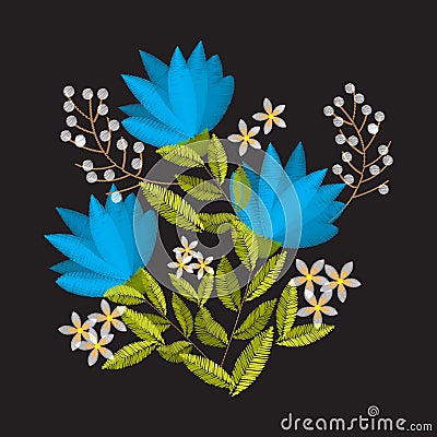 Vintage embroidery flower composition for decor Vector Illustration