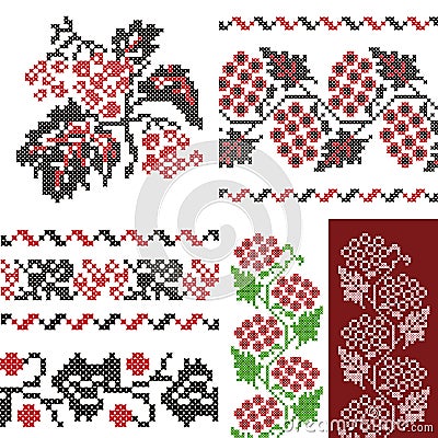 Vintage embroidery Ukrainian ornaments set Vector Illustration