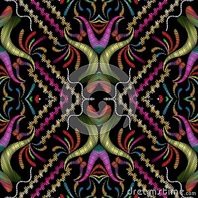 Vintage embroidery vector seamless pattern. Geometric abstract s Vector Illustration