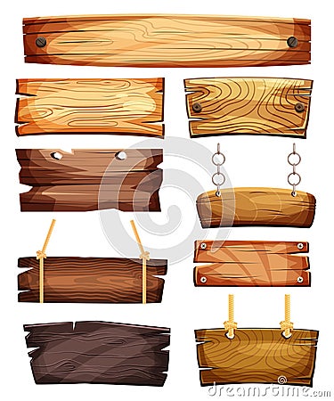 Vintage empty or blank wooden signboards Vector Illustration