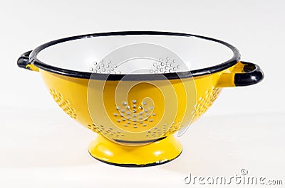 Vintage enamel colander Stock Photo