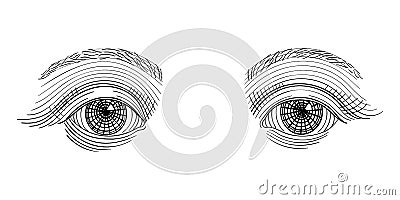 Vintage engraved eyes, tattoo flash, hand drawn sketch illustration, isolated on white background Vector Illustration