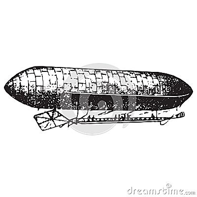 Vintage engraving of an airship, dirigible aircraft Vector Illustration