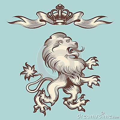 Vintage engraving lion with crown Vector Illustration