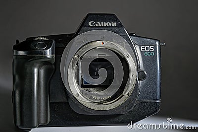 Vintage EOS 600 Canon EOS Electro-Optical System is an autofocus Editorial Stock Photo