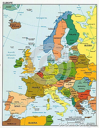 Vintage Europe Historical Political Map Stock Photo