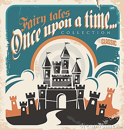 Vintage fairy tales book cover with image of castle Vector Illustration