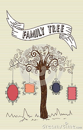 Vintage family frames tree Vector Illustration