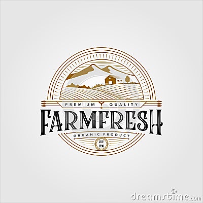 Vintage farm fresh organic product logo vector illustration design Vector Illustration