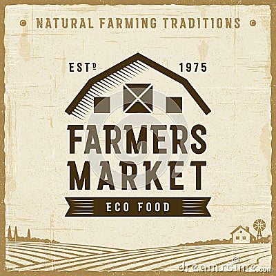 Vintage Farmers Market Label Vector Illustration