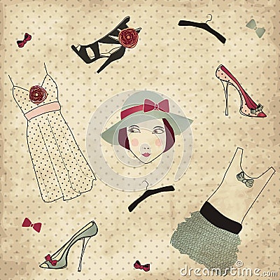 Vintage fashion boutique set Vector Illustration