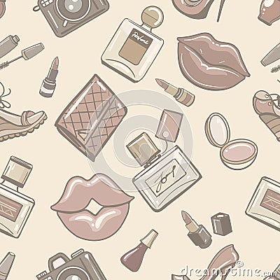 Vintage fashion female seamless pattern Vector Illustration