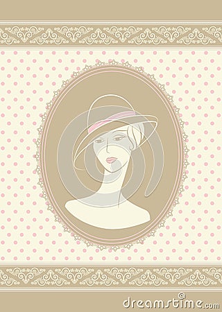 Vintage fashion girl in hat. Vector Illustration