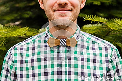 Vintage fashion man with wooden bowtie Stock Photo