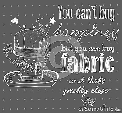 Vintage fashion and sewing poster with pin cushion Vector Illustration