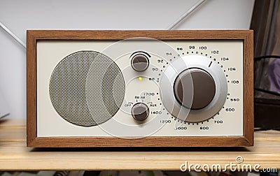 Vintage fashioned radio receiver made of wood Stock Photo