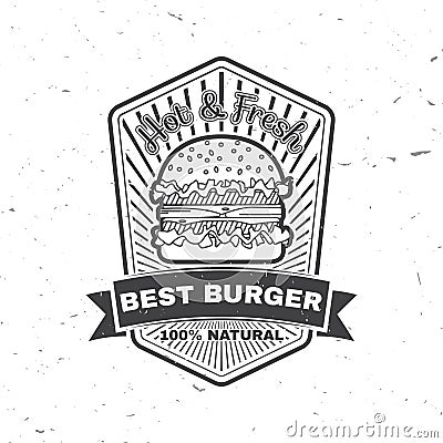 Vintage fast food badge, banner or logo emblem. Vector Illustration