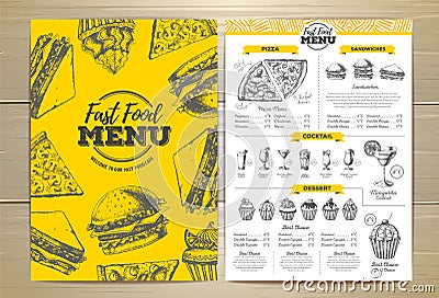 Vintage fast food menu design Vector Illustration