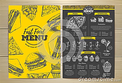 Vintage fast food menu design. Vector Illustration