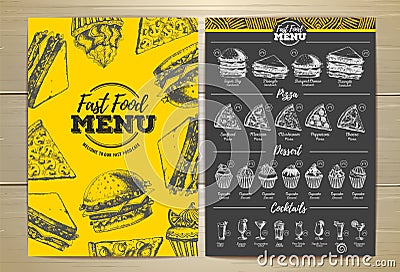 Vintage fast food menu design. Vector Illustration