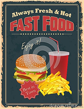 Vintage Fast Food poster Vector Illustration