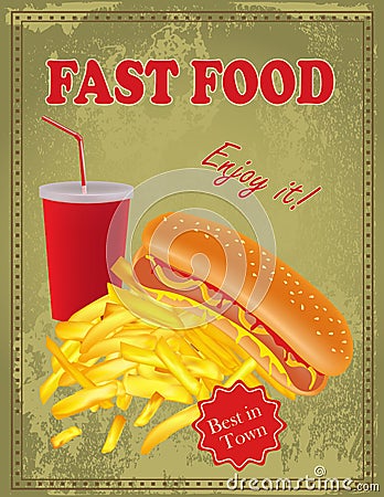 Vintage Fast Food poster Vector Illustration