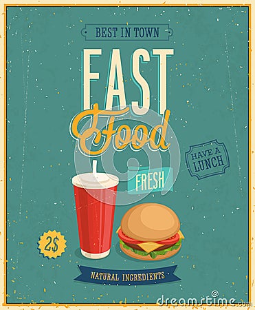 Vintage Fast Food Poster. Vector illustration. Vector Illustration