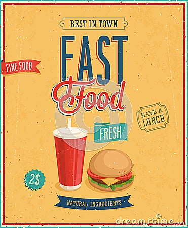 Vintage Fast Food Poster. Vector Illustration