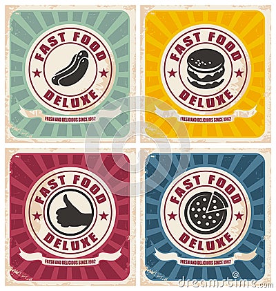 Vintage fast food posters collection Vector Illustration