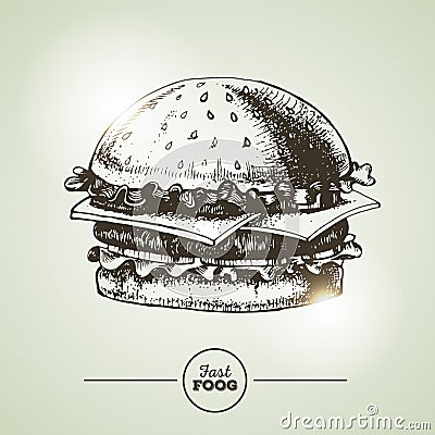 Vintage fast food sandwich Vector Illustration