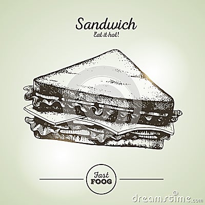 Vintage fast food sandwich Vector Illustration