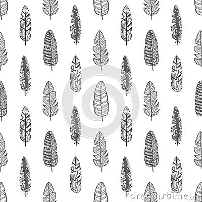 Vintage Feather seamless background. Hand drawn illustration pattern Vector Illustration