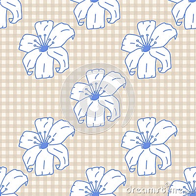 Vintage feedsack seamless pattern in lilies. Print for textile, wallpaper, covers, surface. For fashion fabric. Retro stylization Vector Illustration