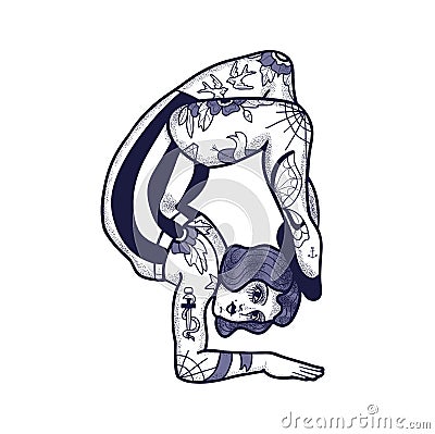 Vintage Female Contortionist, Vector Illustration | CartoonDealer.com