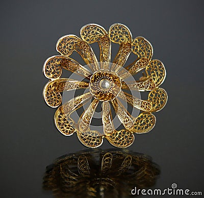 Vintage filigree silver gilded brooch Flower Stock Photo