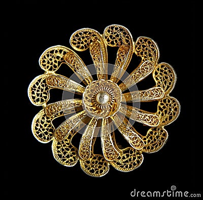 Vintage filigree silver gilded brooch Flower Stock Photo