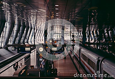 Vintage film look applied over Frankfurt Airport Train station Editorial Stock Photo