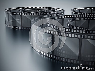 Vintage filmstrip on dark background. 3D illustration Cartoon Illustration