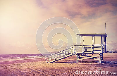 Vintage filtered picture of lifeguard tower, California, USA. Stock Photo