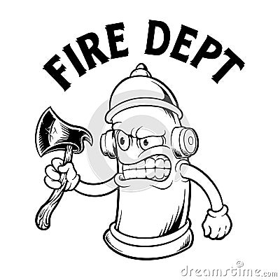 Vintage fire dept hydrant axe black and white Vector Illustration