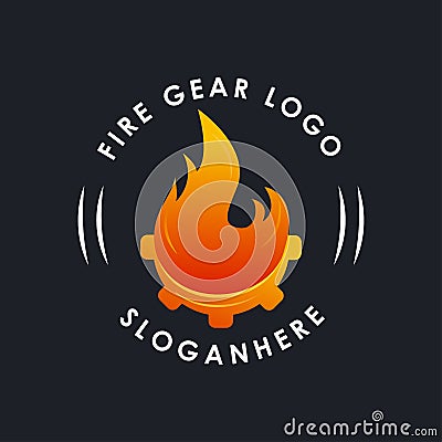 Vintage fire gear combined logo design element Vector Illustration