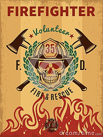 Vintage Firefighter Poster Vector Illustration