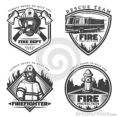Vintage Firefighting Emblems Set Vector Illustration